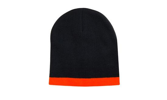 Headwear Acrylic Two Tone Roll Down Beanie X12 - 4188 Cap Headwear Professionals Black/Orange One Size 